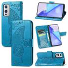 For OnePlus 9 Butterfly Love Flowers Embossed Horizontal Flip Leather Case with Holder & Card Slots & Wallet & Lanyard(Blue) - 1