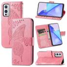 For OnePlus 9 Butterfly Love Flowers Embossed Horizontal Flip Leather Case with Holder & Card Slots & Wallet & Lanyard(Pink) - 1