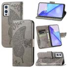 For OnePlus 9 Butterfly Love Flowers Embossed Horizontal Flip Leather Case with Holder & Card Slots & Wallet & Lanyard(Gray) - 1