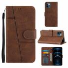 For iPhone 12 Pro Max Stitching Calf Texture Buckle Horizontal Flip Leather Case with Holder & Card Slots & Wallet & Lanyard(Brown) - 1