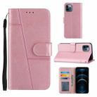 For iPhone 12 Pro Max Stitching Calf Texture Buckle Horizontal Flip Leather Case with Holder & Card Slots & Wallet & Lanyard(Pink) - 1