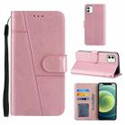 For iPhone 12 mini Stitching Calf Texture Buckle Horizontal Flip Leather Case with Holder & Card Slots & Wallet & Lanyard(Pink) - 1