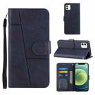 For iPhone 12 mini Stitching Calf Texture Buckle Horizontal Flip Leather Case with Holder & Card Slots & Wallet & Lanyard(Blue) - 1