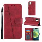 For iPhone 12 mini Stitching Calf Texture Buckle Horizontal Flip Leather Case with Holder & Card Slots & Wallet & Lanyard(Red) - 1