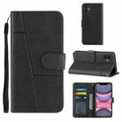 For iPhone 11 Stitching Calf Texture Buckle Horizontal Flip Leather Case with Holder & Card Slots & Wallet & Lanyard (Black) - 1
