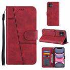 For iPhone 11 Stitching Calf Texture Buckle Horizontal Flip Leather Case with Holder & Card Slots & Wallet & Lanyard (Red) - 1