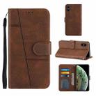 For iPhone X / XS Stitching Calf Texture Buckle Horizontal Flip Leather Case with Holder & Card Slots & Wallet & Lanyard(Brown) - 1