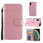 For iPhone X / XS Stitching Calf Texture Buckle Horizontal Flip Leather Case with Holder & Card Slots & Wallet & Lanyard(Pink) - 1