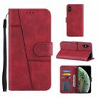 For iPhone X / XS Stitching Calf Texture Buckle Horizontal Flip Leather Case with Holder & Card Slots & Wallet & Lanyard(Red) - 1