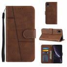 For iPhone XR Stitching Calf Texture Buckle Horizontal Flip Leather Case with Holder & Card Slots & Wallet & Lanyard(Brown) - 1