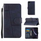 For iPhone XR Stitching Calf Texture Buckle Horizontal Flip Leather Case with Holder & Card Slots & Wallet & Lanyard(Blue) - 1