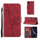 For iPhone XR Stitching Calf Texture Buckle Horizontal Flip Leather Case with Holder & Card Slots & Wallet & Lanyard(Red) - 1