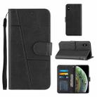 For iPhone XS Max Stitching Calf Texture Buckle Horizontal Flip Leather Case with Holder & Card Slots & Wallet & Lanyard(Black) - 1