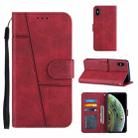 For iPhone XS Max Stitching Calf Texture Buckle Horizontal Flip Leather Case with Holder & Card Slots & Wallet & Lanyard(Red) - 1