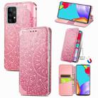 For Samsung Galaxy A52 5G / 4G Blooming Mandala Embossed Pattern Magnetic Horizontal Flip Leather Case with Holder & Card Slots & Wallet(Pink) - 1