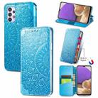 For Samsung Galaxy A32 4G Blooming Mandala Embossed Pattern Magnetic Horizontal Flip Leather Case with Holder & Card Slots & Wallet(Blue) - 1