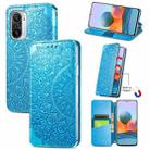 For Xiaomi Redmi K40 / K40 Pro Blooming Mandala Embossed Pattern Magnetic Horizontal Flip Leather Case with Holder & Card Slots & Wallet(Blue) - 1