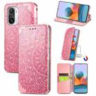 For Xiaomi Redmi K40 / K40 Pro Blooming Mandala Embossed Pattern Magnetic Horizontal Flip Leather Case with Holder & Card Slots & Wallet(Pink) - 1