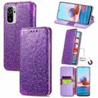 For Xiaomi Redmi Note 10 4G Blooming Mandala Embossed Pattern Magnetic Horizontal Flip Leather Case with Holder & Card Slots & Wallet(Purple) - 1