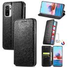 For Xiaomi Redmi Note 10 4G Blooming Mandala Embossed Pattern Magnetic Horizontal Flip Leather Case with Holder & Card Slots & Wallet(Black) - 1