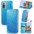 For Xiaomi Redmi Note 10 Pro Blooming Mandala Embossed Pattern Magnetic Horizontal Flip Leather Case with Holder & Card Slots & Wallet(Blue) - 1