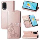 For OPPO A54  4G Four-leaf Clasp Embossed Buckle Mobile Phone Protection Leather Case with Lanyard & Card Slot & Wallet & Bracket Function(Rose Gold) - 1