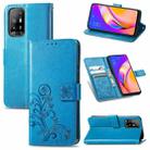 For OPPO A94 5G / F19 Pro+ / Reno5 Z Four-leaf Clasp Embossed Buckle Mobile Phone Protection Leather Case with Lanyard & Card Slot & Wallet & Bracket Function(Blue) - 1
