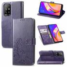 For OPPO A94 5G / F19 Pro+ / Reno5 Z Four-leaf Clasp Embossed Buckle Mobile Phone Protection Leather Case with Lanyard & Card Slot & Wallet & Bracket Function(Purple) - 1