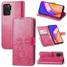 For OPPO A94 4G/ F19 Pro Four-leaf Clasp Embossed Buckle Mobile Phone Protection Leather Case with Lanyard & Card Slot & Wallet & Bracket Function(Rose Red) - 1