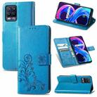 For OPPO Realme 8 / 8 Pro Four-leaf Clasp Embossed Buckle Mobile Phone Protection Leather Case with Lanyard & Card Slot & Wallet & Bracket Function(Blue) - 1