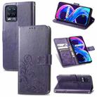 For OPPO Realme Q3 5G / Realme Q3i 5G Four-leaf Clasp Embossed Buckle Mobile Phone Protection Leather Case with Lanyard & Card Slot & Wallet & Bracket Function(Purple) - 1