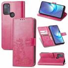 For Motorola Moto G50 Four-leaf Clasp Embossed Buckle Mobile Phone Protection Leather Case with Lanyard & Card Slot & Wallet & Bracket Function(Rose Red) - 1