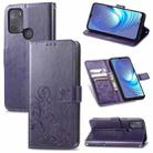 For Motorola Moto G50 Four-leaf Clasp Embossed Buckle Mobile Phone Protection Leather Case with Lanyard & Card Slot & Wallet & Bracket Function(Purple) - 1