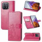 For Xiaomi Mi 11 Pro Four-leaf Clasp Embossed Buckle Mobile Phone Protection Leather Case with Lanyard & Card Slot & Wallet & Bracket Function(Rose Red) - 1