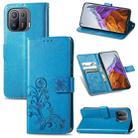 For Xiaomi Mi 11 Pro Four-leaf Clasp Embossed Buckle Mobile Phone Protection Leather Case with Lanyard & Card Slot & Wallet & Bracket Function(Blue) - 1