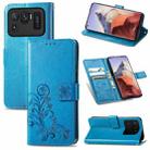 For Xiaomi Mi 11 Ultra Four-leaf Clasp Embossed Buckle Mobile Phone Protection Leather Case with Lanyard & Card Slot & Wallet & Bracket Function(Blue) - 1