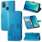 For ZTE A7S 2020 Four-leaf Clasp Embossed Buckle Mobile Phone Protection Leather Case with Lanyard & Card Slot & Wallet & Bracket Function(Blue) - 1