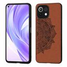 For Xiaomi Mi 11 Lite Mandala Embossed Cloth Cover PC + TPU Mobile Phone Case with Magnetic Function and Hand Strap(Brown) - 1