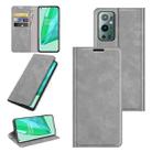 For OnePlus 9 Pro Retro-skin Business Magnetic Suction Leather Case with Holder & Card Slots & Wallet(Grey) - 1