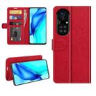 For Huawei P50 Pro R64 Texture Single Horizontal Flip Protective Case with Holder & Card Slots & Wallet& Photo Frame(Red) - 1