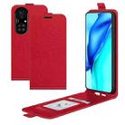 For Huawei P50 Pro R64 Texture Single Vertical Flip Leather Protective Case with Card Slots & Photo Frame(Red) - 1