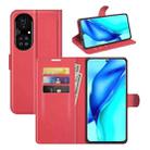 For Huawei P50 Pro Litchi Texture Horizontal Flip Protective Case with Holder & Card Slots & Wallet(Red) - 1