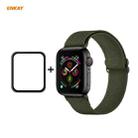 For Apple Watch Series 6/5/4/SE 40mm Hat-Prince ENKAY 2 in 1 Adjustable Flexible Polyester Wrist Watch Band + Full Screen Full Glue PMMA Curved HD Screen Protector(Dark Green) - 1