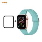 For Apple Watch Series 6/5/4/SE 40mm Hat-Prince ENKAY 2 in 1 Adjustable Flexible Polyester Wrist Watch Band + Full Screen Full Glue PMMA Curved HD Screen Protector(Cyan) - 1