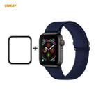 For Apple Watch Series 6/5/4/SE 40mm Hat-Prince ENKAY 2 in 1 Adjustable Flexible Polyester Wrist Watch Band + Full Screen Full Glue PMMA Curved HD Screen Protector(Dark Blue) - 1