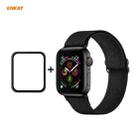 For Apple Watch Series 6 / 5 / 4 / SE 44mm Hat-Prince ENKAY 2 in 1 Adjustable Flexible Polyester Watch Band + Full Screen Full Glue PMMA Curved HD Screen Protector(Black) - 1