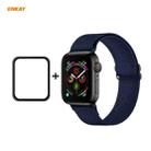 For Apple Watch Series 6 / 5 / 4 / SE 44mm Hat-Prince ENKAY 2 in 1 Adjustable Flexible Polyester Watch Band + Full Screen Full Glue PMMA Curved HD Screen Protector(Dark Blue) - 1