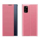 For Samsung Galaxy A82 5G / Quantum2 Side Display Magnetic Horizontal Flip Plain Texture Cloth + PC Case with Holder & Sleep / Wake-up Function(Rose Gold) - 1