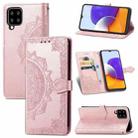 For Samsung Galaxy A22 4G Mandala Embossing Pattern Horizontal Flip Leather Case with Holder & Card Slots & Wallet & Lanyard(Rose Gold) - 1