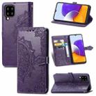For Samsung Galaxy A22 4G Mandala Embossing Pattern Horizontal Flip Leather Case with Holder & Card Slots & Wallet & Lanyard(Purple) - 1